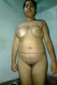Indian wife showing her enormous udders and trimmed vag